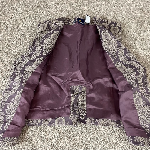Liz Claiborne Vest Size 14 Purple Ivy Floral Jacquard Fabric Loop Buttons F534 - Picture 2 of 9